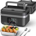 ODSD Cordless Electric Lunch Box for Adults, 16000mAh Rechargeable Self-Heating Lunch Box Food Warmers with Timer & Adjustable Heating, 34oz/1L Container with Insulated Bag for Office Car Outdoor (Black/Gray)