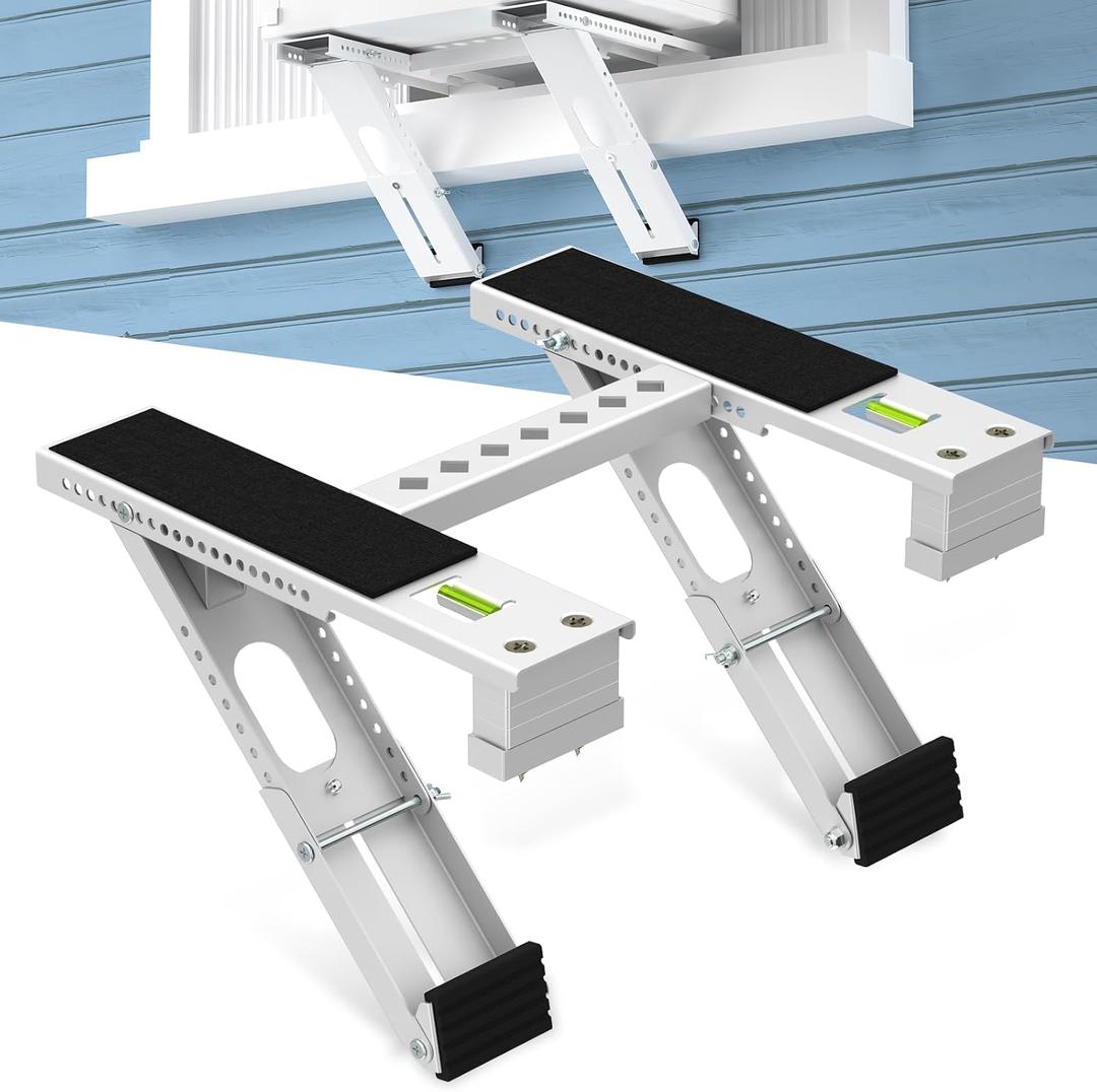 Air Conditioner Support Bracket: Heavy Duty with 2 Arms, Up to 220 lbs, Universal Window Units for 5,000 to 24,000 BTU, Anti-Slip AC Window Bracket with Level Indicator