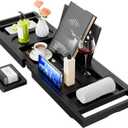 Yirilan Bath Tray, Foldable Bathtub Caddy, Adjustable Premium Bamboo Bathroom Tray for Tub, for Home Spa - Couples Wedding Gifts - Black