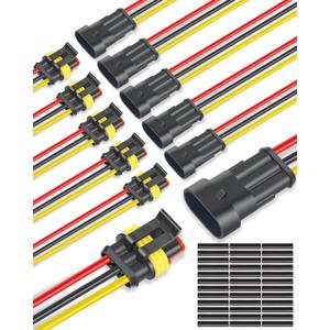 NAOEVO 3 Pin Connector Waterproof, 16 AWG 3 Wire Connectors, Automotive Electrical Connectors Male and Female Way With Heat Shrink Tubing for Car Truck Boat Wire Connection, 6 Kits