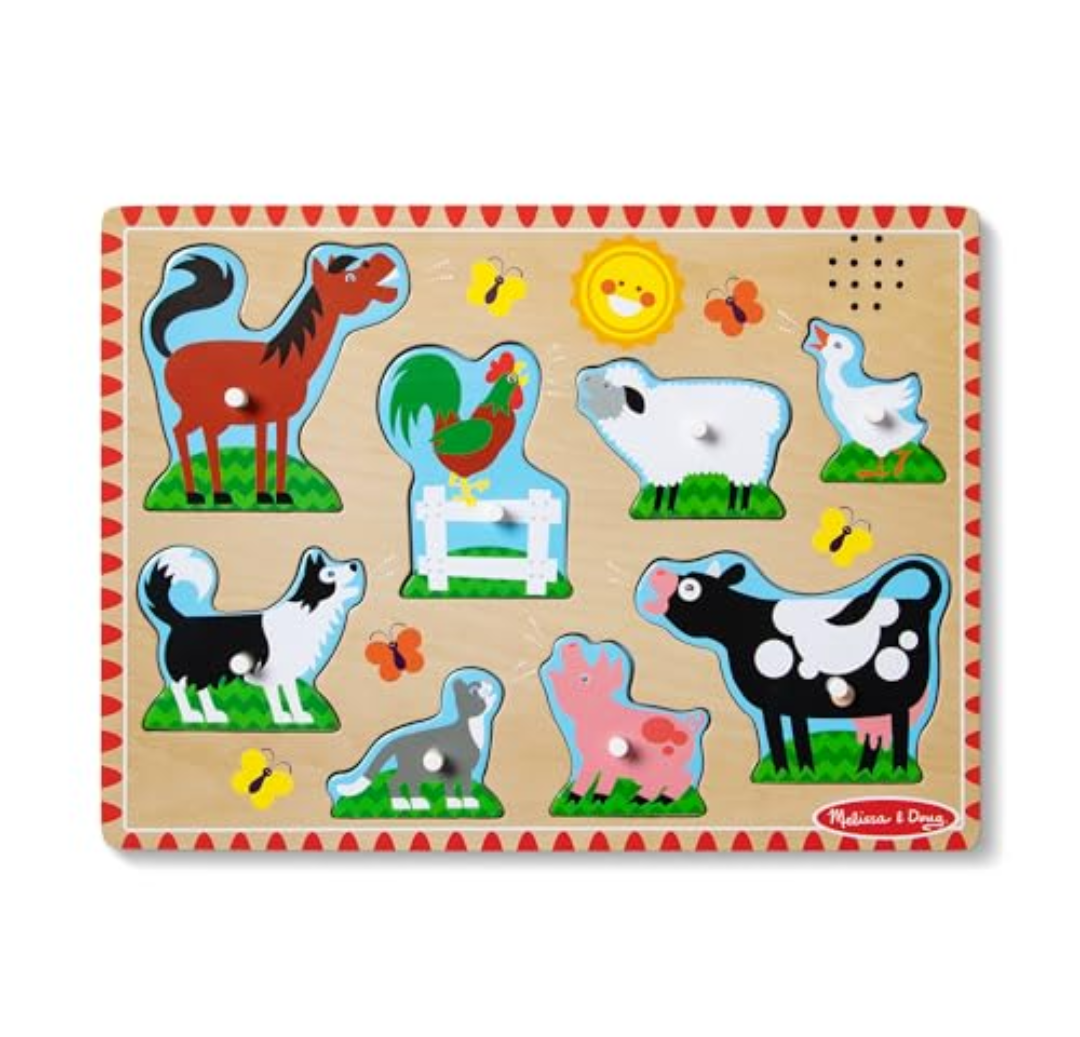 Melissa & Doug Farm Animals Sound Puzzle - Wooden Peg Puzzle with Sound Effects (8 Pcs), Pack of 2