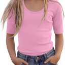 Girls' Half Sleeve T Shirts 1/2 Sleeve Scoop Neck Shirts Slim Fit Elbow Length Summer Casual Tops Size 5-14 Years
