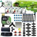 Drip Irrigation System with Water Timer Auto Watering System for Garden 5/16ID and 1/4 Inch Pipe 162ft Adjustable Spray Kit, for Greenhouse, Garden, Lawn, and for Potted Plants, Kit 8a - 162 ft