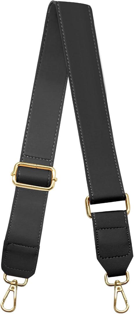 Black Leather Purse Strap Wide Adjustable Shoulder Purse Strap Handbags Replacement Crossbody Straps with Swivel Clasps, 33~55inch