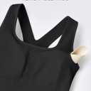 Promover Padded Sports Bras for Women Y-Back Racerback Seamless Medium Supportive Ribbed Yoga Cami Bra (Black, L)