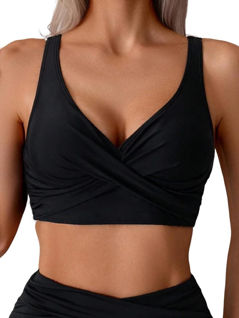 ZAFUL Twist Bikini Tops for Women Push Up Swimsuit Top Lace Up Padded Bathing Suit Tops Only (Black, M)
