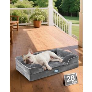 OhGeni Orthopedic Dog Bed Couch Cat Sofa for Medium Sized Pets with Memory Foam, Machine-Washable Waterproof Removable Cover, Soft Comfortable Fabric, 28-inch (Gray)