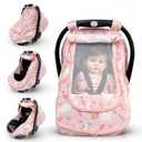 Car Seat Cover for Babies with 100% Cotton Muslin Material | Breathable Carseat Cover for Boys and Girls | Infant Car Seat Canopy for Boys and Girls (Flamingo)