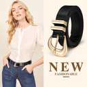Leather Belt for Women Fashion Ladies Waist Belt with Silver Buckle for Jeans Pants Dress (Black) (Black)