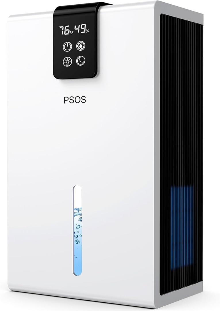 PSOS Dehumidifier, Dehumidifiers for Home, 98 OZ Water Tank, (1000 sq.ft) Quiet Dehumidifier for Bathroom Basement Bedroom with Humidity Display, Relaxing 7 Color Ambient Light, Auto Shut Off(White)
