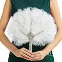 BABEYOND Vintage Bridal Feather Bouquet 1920s Ostrich Feather Fan Crystal Bridesmaid Bouquet 20s Gatsby Wedding Bouquet Flapper Accessories (White & Crystal Handle)