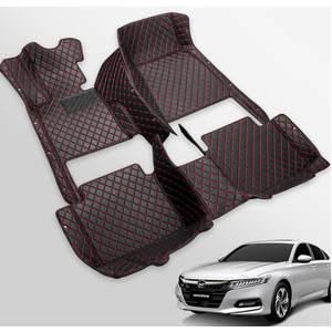 Castlerock Leather Car Floor Mats for Honda Accord 2018-2024 All Surround Custom Fit Accord Floor Liner(Full Set-Red Seam) 