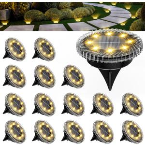 PATIOWIN 16 Pack Small Solar Ground Lights, Pathway Lights Waterproof, Outdoor Solar Light for Garden, Driveway, Walkway, Backyard (Warm White)