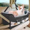INFANZIA Dog Car Booster Seat, Elevated Pet Car Seats for Large Medium Dogs with Safety Leash, Washable Lookout Puppy Travel Seat with Storage Pockets for Pets Under 55 lbs (Large, Black)