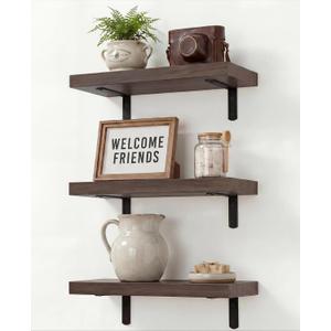 LifetimeWarranty Easy Install Wall Shelves with Brackets,15.7 Inch Wall Mounted Wood Floating Wall Shelf, Small Wall Shelf for Storage&Home Decor, Living Room,Kitchen,Office,Book Corner Shelf,Set of 3