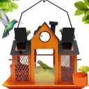 Solar Bird Feeders House for Outside Hanging, Metal Wild Bird Feeder for Outdoors Large Capacity Cardinal Birdfeeder Birdhouses Metal Bird Feeding Station Orange