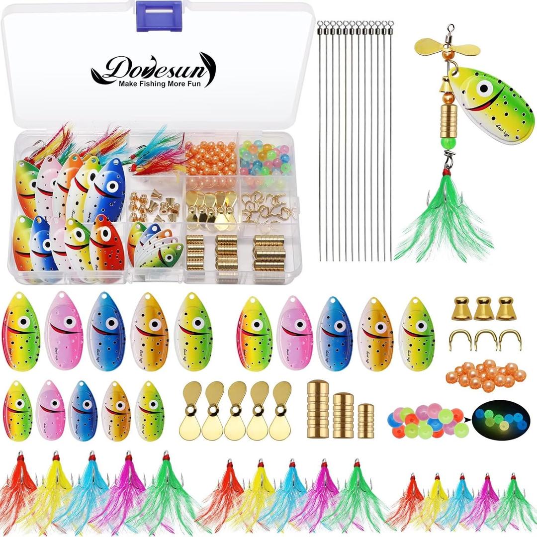 Dovesun Fishing Lure Making Kit DIY Spinner Making Kit, Inline Spinner Baits for Bass Fishing Trout Salmon Freshwater Gift for Men 228pcs/155pcs/107pcs