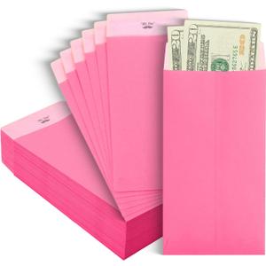 Cash Envelopes 100 Pack 3.5x6.5inch,Colored envelope，Coin envelope，Colored envelopes for cash,Seed envelope，budgets, checks, coins, tickets, jewelry, small items(PINK)