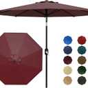 9Ft Patio Umbrella - 8 Sturdy Ribs Outdoor Table Umbrella with Crank Lift & Push Button Tilt - Market Umbrella for Pool, Deck, Yard, Garden - Dark Red