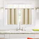 ChrisDowa Small Window Curtains for Kitchen and Bedroom - Grommet Short Thermal Insulated Room Darkening Curtains (2 Panels, Beige, 34 x 36 Inch)