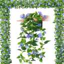 Hotop 6 Pcs 7.55 Ft Artificial Morning Silk Glory Vines for Outdoor Fake Hanging Flowers Plants Faux Silk Morning Glory Flower Garland Long Vines for Wall Fence Indoor Wedding Banquet Decor(Blue)