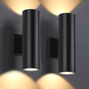 DAKAFUL Outdoor Wall Lights 2 Packs, Integrated LED Cylinder Up Down 12W 2700K Modern Aluminum Light, Waterproof Exterior Light for Porch Patio Door