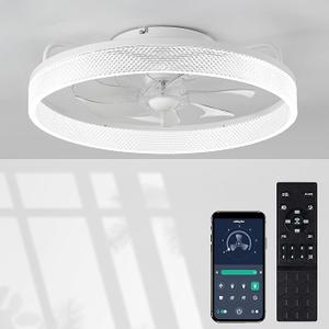 zouzai Ceiling Fans with Lights, Flush Mount Ceiling Fan with Lights and Remote, 6 Wind Speeds Smart Low Profile Ceiling Fan for Bedroom