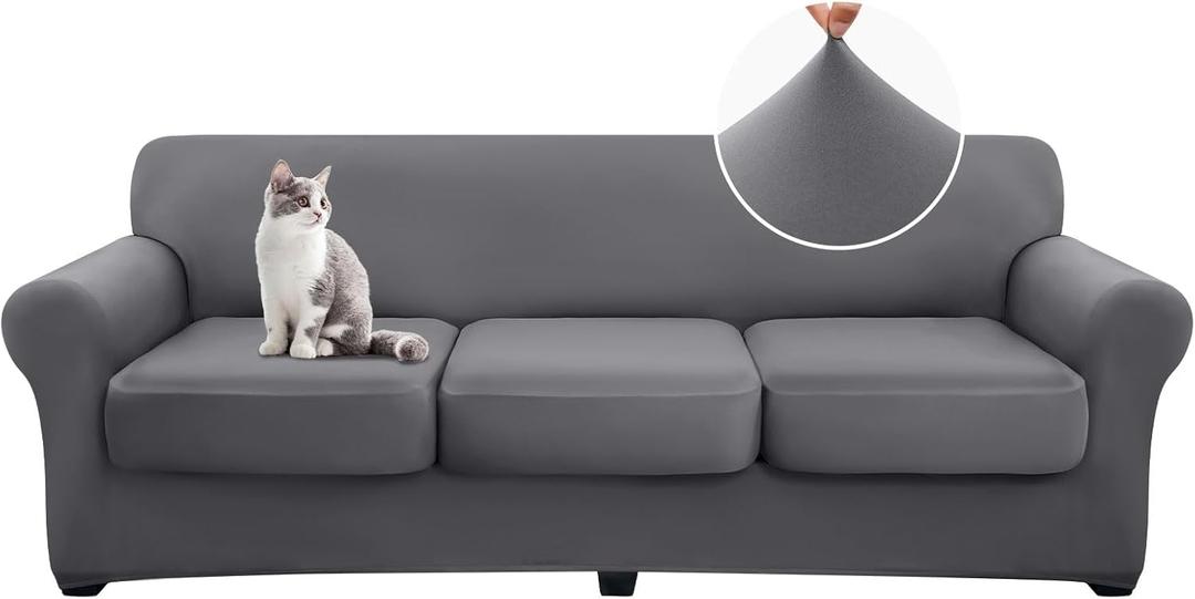 hyha 4 Pieces Couch Covers for 3 Cushion Couch, Sofa Covers Washable Soft Sofa Slipcovers, Stretch Couch Covers for Dogs, Furniture Protector with Elastic Straps (Sofa, Dark Gray) , Large