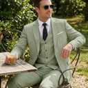 Linen Mens Suits 3 Piece Slim Fit Tuxedo Suit for Men Beach Wedding Formal Business Suit Groom Prom Set Outfits (Green, XXL)
