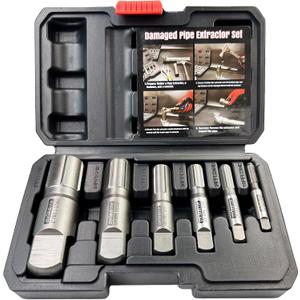 Pipe Extractor Set, 6-Piece Heavy Duty Steel Broken Pipe Extractors for Removing Damaged Threaded Pipes & Fittings from 1/8" to 1", with Durable Storage Case, Ideal Tools for Plumbers Mechanics DIY