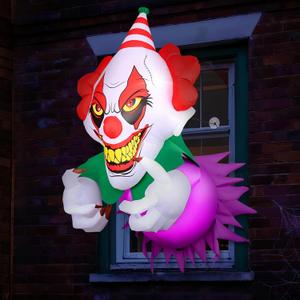 3.9 Ft Halloween Inflatables Scary Clown Broke Out from Window, Halloween Blow Up Clown with Build-in LED Lights, Halloween Decorations Window for Outdoor, Indoor Party