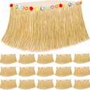 16PCS Luau Table Skirt Decor, Gold Hawaiian Themed Grass Table Skirt Party Decorations, 108 X 29.5" Flower Tropical Hula Dance Parties Supplies, Table Skirt Bulk for Summer Beach Themed Activities