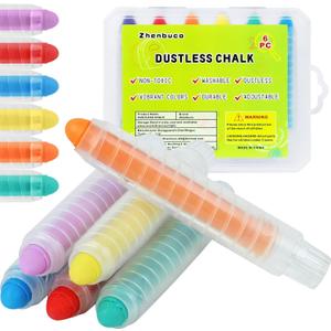 Dustless Chalk for Kids - 6 PCS Colored Dust-free Twistable Toddler Chalk with Plastic Holder, Non-toxic Washable Easter Sidewalk Chalk for Chalkboard Drawing & Writing - Gift Box Packed