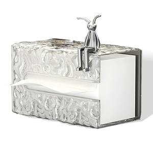 Wall-Mounted Acrylic Tissue Box with Crystal Glacier Texture, Waterproof Napkin Holder with Bunny Decor, No-Drill Bathroom Paper Dispenser for Sink & Vanity – 7''×5''×3.5''