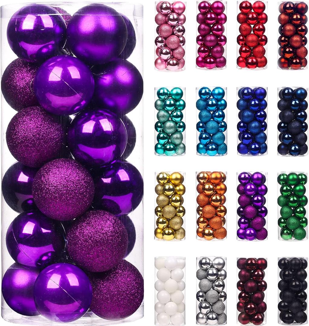 Emopeak 24Pcs Christmas Balls Ornaments for Xmas Tree - 1.18 Inch Mini Shatterproof Christmas Tree Decorations Hanging Ball for Holiday Wedding Party Decoration, Purple