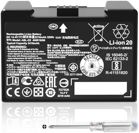 Replacement Battery for iRobot Roomba i7 i7+ 7150 7558 i3 i3+ i4 i4+ i8 i8+ and e5 e6 Rechargeable Battery for Roomba i and e Series (not for iRobot Roomba Combo Series) 14.4V 2210mAh/32Wh ABL-D2