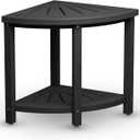 Bamboo Corner Shower Stool for Shaving Legs Foot Rest, Waterproof Bathroom Corner Bench for Inside Shower, Small Bath Shower Seat Chair with Storage Shelf & Adjustable Feet, Black (Large 15x15x17 Inch)