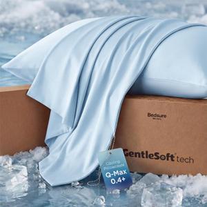 Bedsure Cooling Pillow Cases for Hot Sleepers, Zipper Pillow Cases Standard Size Set of 2, Cool Pillowcases for Night Sweats, Silky Soft & Breathable Cold Pillow Covers, Gift, Blue, 20x26 Inches