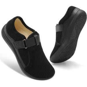 Spesoul Wide Womens Slippers Adjustable House Shoes Indoor Outdoor Barefoot Slippers Cozy Walking Shoe Swollen Edema Diabetic Shoes (9.5 Wide, Black)