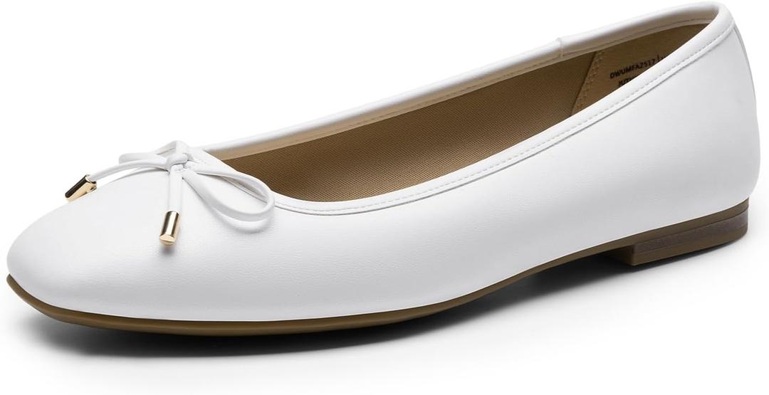 DREAM PAIRS Women's Flats Square Toe Ballet Flats Comfortable Casual Ballerina Flat Dress Shoes with Bow Suitable for Dressy Business Casual Work Office, Size 7.5, White