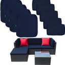 9 Pack Patio Cushion Covers Set Outdoor Furniture Cushion and Pillow Cover Replacement Fit for 5 Pieces 4-Seater Wicker Rattan Patio Sectional Sofa Chair Couch Set,Navy-Cover Only (Large)