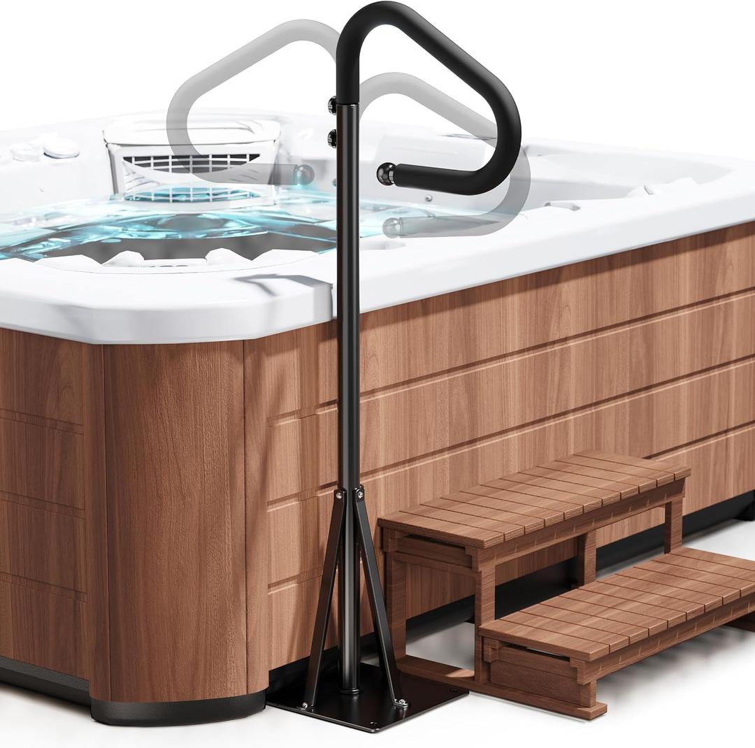 55''-62'' Hot Tub Handrail Side Safety Rail 360 Swivel Spa Grab Bar, Heavy-Duty Powder-Coated Steel Assist Handle with Anti-Slip Foam Grip, Fits Most Hot Tubs, Swim Spas & Pools, 600LBS Capacity