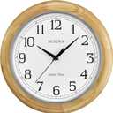 Bulova C5005 Wooden Atomic Analog Wall Clock | Automatically Sets Time | Large Roman Numerals | Battery Operated | Traditional Design