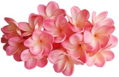 Naeutop 10 pcs Artificial Plumeria Flowers -1.5inch Stems & 3inch Real Touch Lifelike Frangipani Fake Flower Bouquets for Cake Top Home Office Wedding Engagement Party Spring Flowers Decor (Pink)