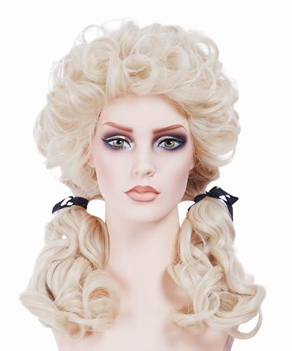 NJJYXH Long Wavy Blonde Wigs with 2 Ponytails for Women 18 Inches Synthetic Wig for 70s 80s Cosplay,Halloween Party or Daily Use