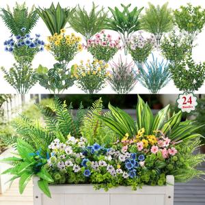 Alupssuc 24 Pcs Artificial Plants Flowers for Outdoors UV Resistant Decor