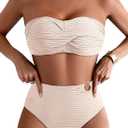 Pink Queen High Waisted Bikini Set for Women Strapless Bathing Suit Beige L