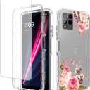 Case for REVVL 6 Pro/T Phone Pro 5G TMAF035G Case with Tempered Glass Screen Protector, Full Body Clear with Floral Design Protection Phone Cover Cases for T-Mobile REVVL 6 Pro 5G (rose flower)