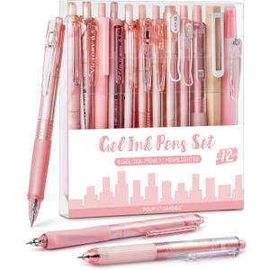 Four Candies Rose Series Gel Pens, Cute Writing Pens with Black & Pink Ink, 0.5 mm Smooth Fine Point, School Office Supplies Girly Stationery Aesthetic Desk Accessories for Women, Set of 12