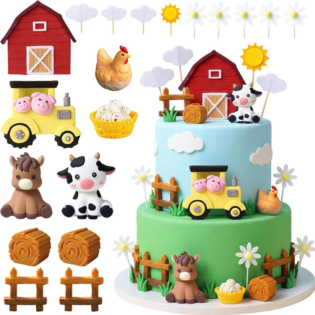 19Pcs Farm Animals Cake Topper Farm Animals Cake Decorations for Farm Themed Birthday Party Supplies